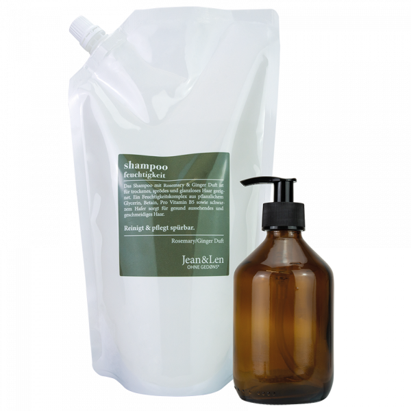 Shampoo Nachfüllpack mit Glasflasche Rosemary/Ginger Feuchtigkeit, 0,9 L
