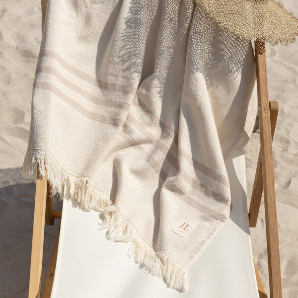 Strandhandtuch mit Streifen aus 100% Bio-Baumwolle ecru/beige