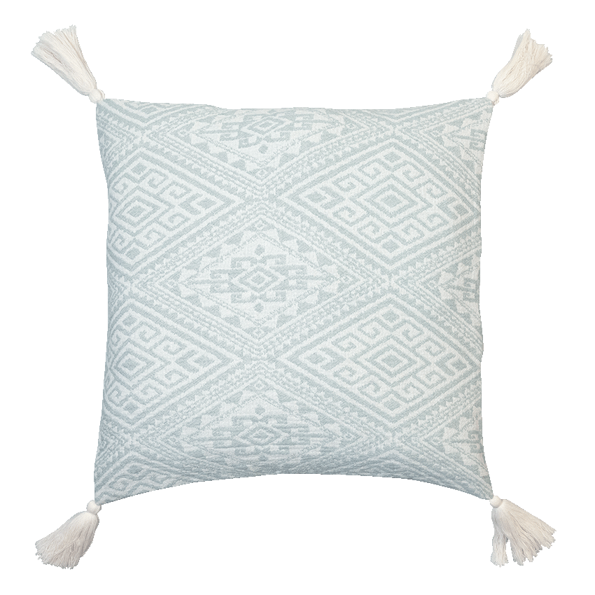 Jaquard Kissenhülle mit Quasten aus 100% Bio-Baumwolle, ecru/mint, 45x45 cm  – Deko Kissen | Jean&Len