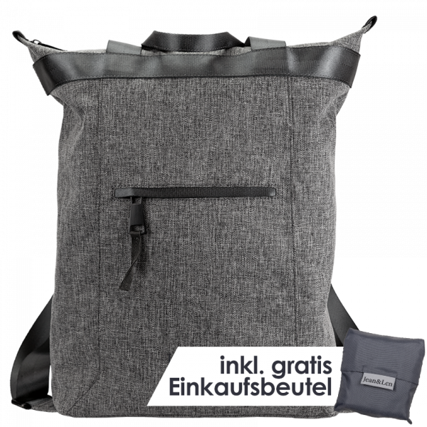 Rucksack "Hamburg" grey melange mit Einkaufstasche