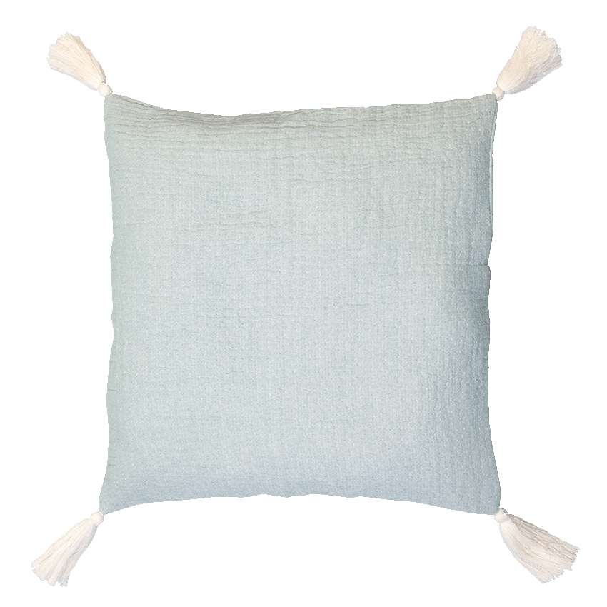 Kissenhülle mit Quasten aus 100% Bio-Baumwolle, mint, 45x45 cm – Deko Kissen  | Jean&Len